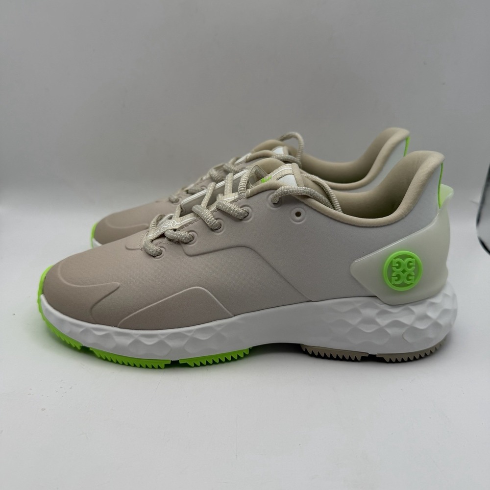 G/FORE Beige Athletic Golf Shoes with Neon Green Accents
